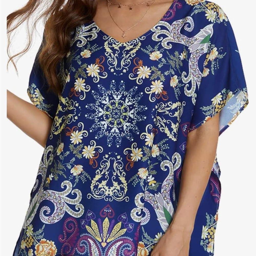 Elegant Blue Floral Women's Top